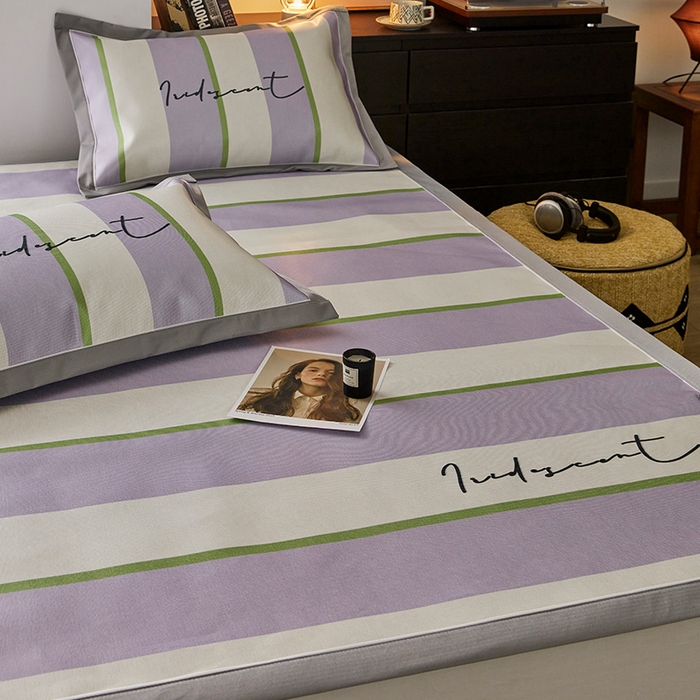 91家纺网 家纺一手货源 找家纺 圆岛家纺 2023夏季A类复古条纹系列高档900D数码印花冰丝凉席 香芋奶提