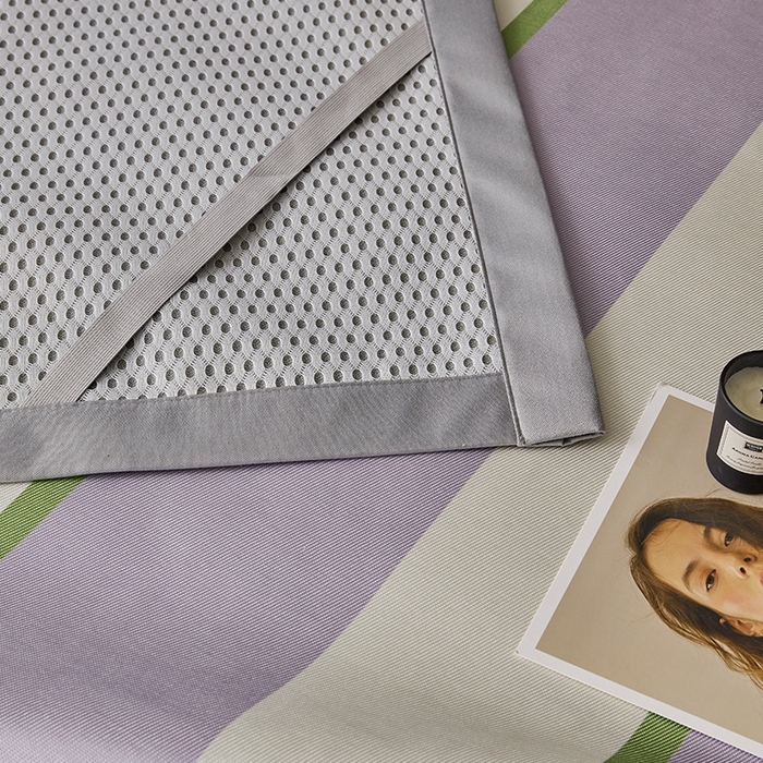 91家纺网 家纺一手货源 找家纺 圆岛家纺 2023夏季A类复古条纹系列高档900D数码印花冰丝凉席 香芋奶提