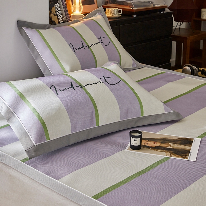 91家纺网 家纺一手货源 找家纺 圆岛家纺 2023夏季A类复古条纹系列高档900D数码印花冰丝凉席 香芋奶提