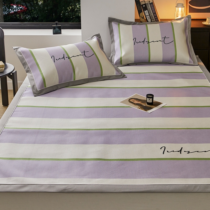 91家纺网 家纺一手货源 找家纺 圆岛家纺 2023夏季A类复古条纹系列高档900D数码印花冰丝凉席 香芋奶提