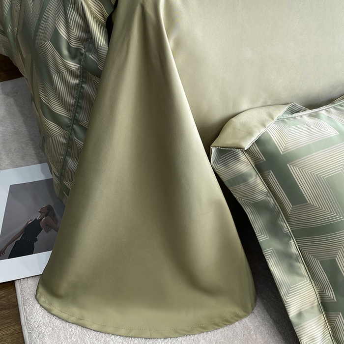 91家纺网 家纺一手货源 找家纺 优悦 2023新款冰丝印花四件套澜玉丛境 绿