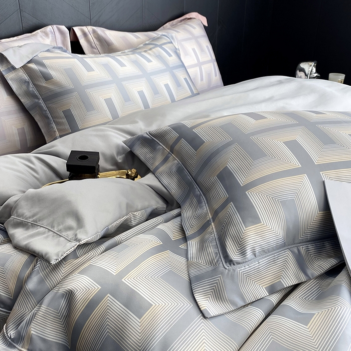 91家纺网 家纺一手货源 找家纺 优悦 2023新款冰丝印花四件套澜玉丛境 灰