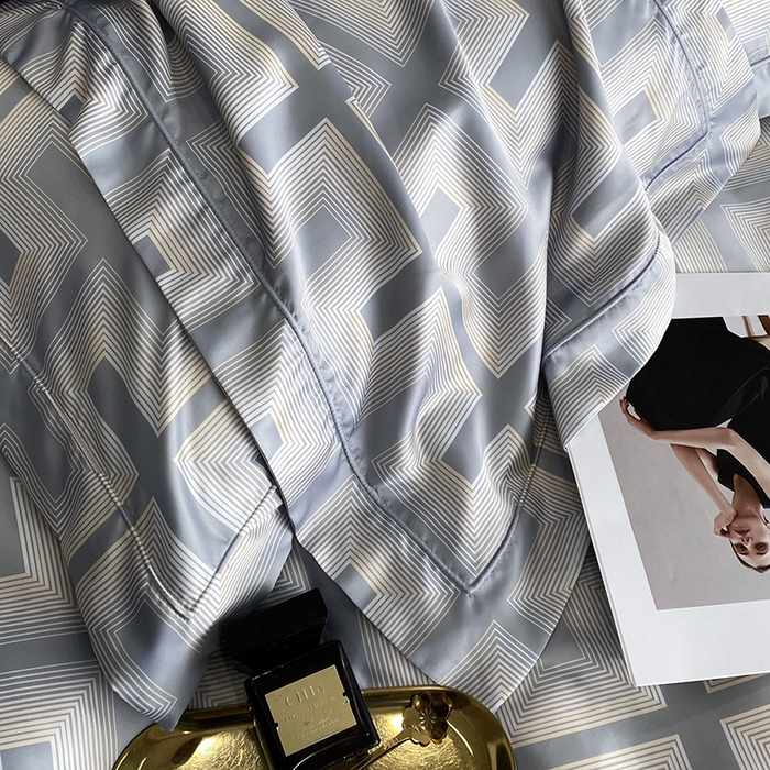 91家纺网 家纺一手货源 找家纺 优悦 2023新款冰丝印花四件套澜玉丛境 灰