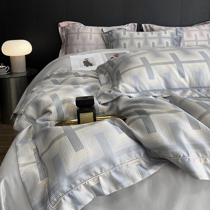 91家纺网 家纺一手货源 找家纺 优悦 2023新款冰丝印花四件套澜玉丛境 灰