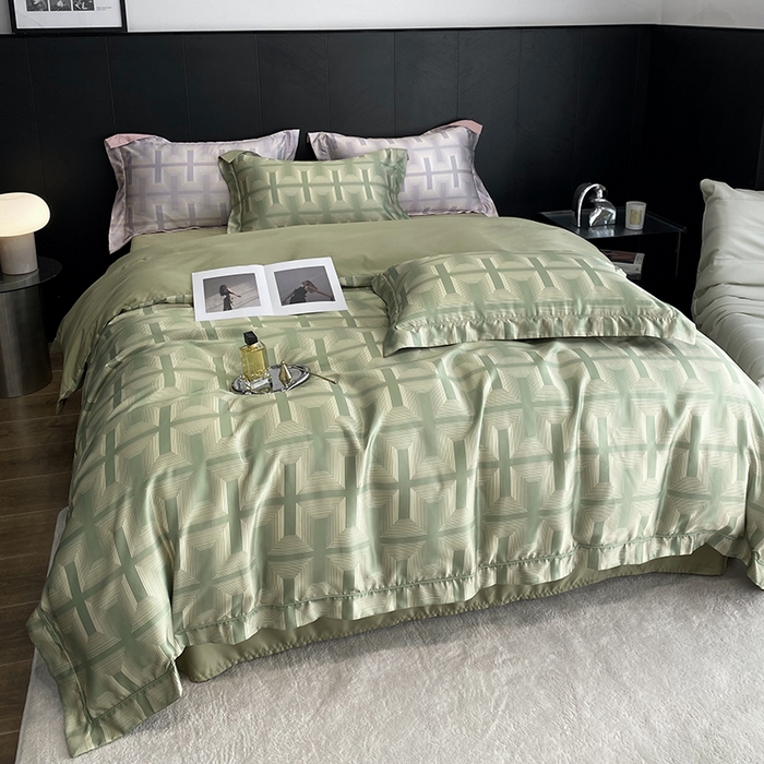 91家纺网 家纺一手货源 找家纺 优悦 2023新款冰丝印花四件套澜玉丛境 绿