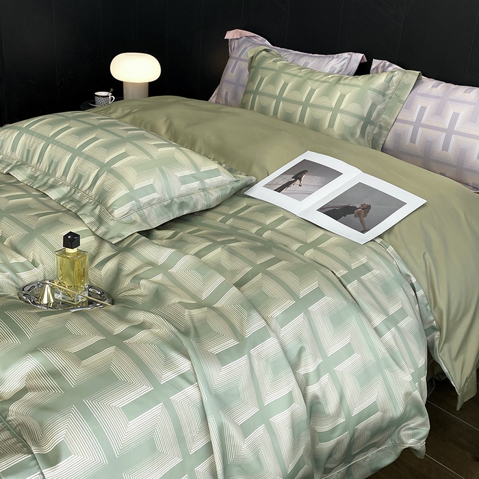 91家纺网 家纺一手货源 找家纺 优悦 2023新款冰丝印花四件套澜玉丛境 绿