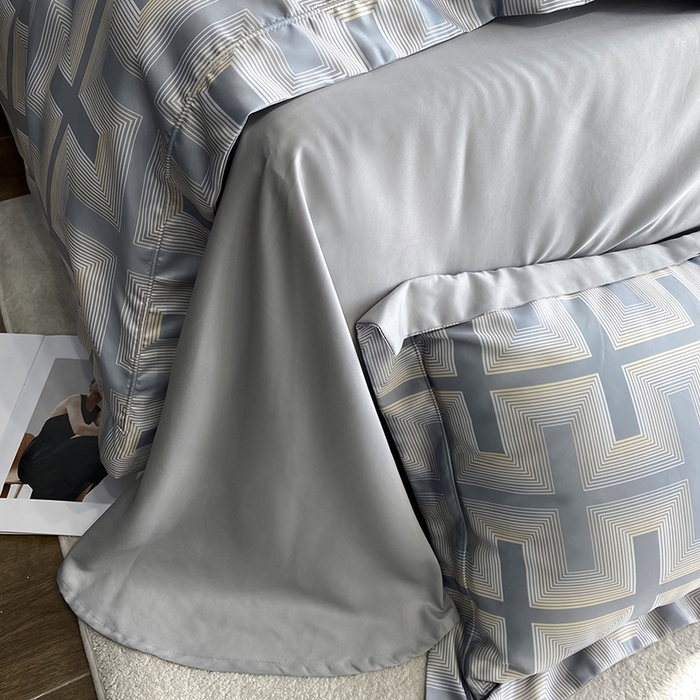 91家纺网 家纺一手货源 找家纺 优悦 2023新款冰丝印花四件套澜玉丛境 灰