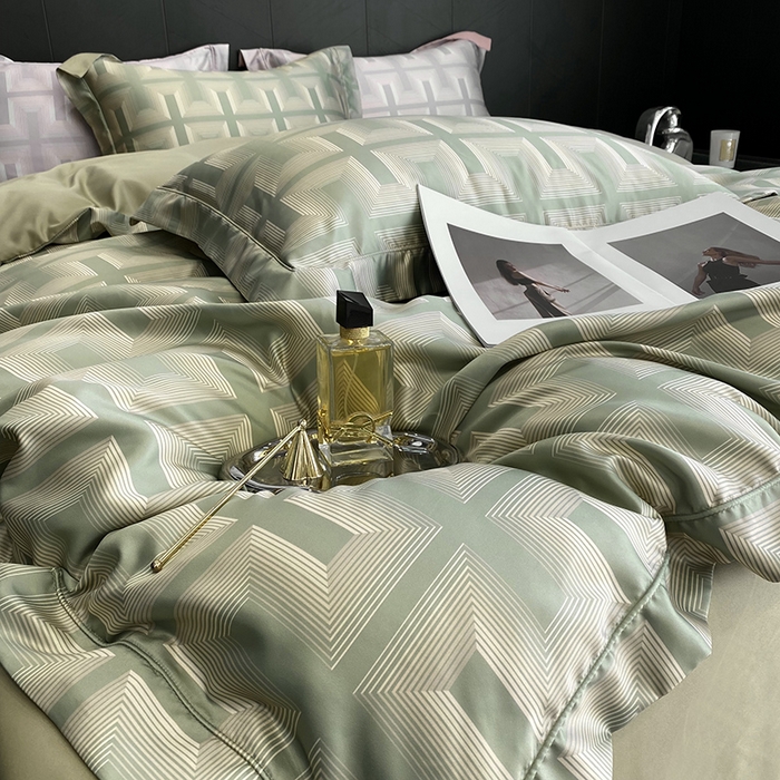 91家纺网 家纺一手货源 找家纺 优悦 2023新款冰丝印花四件套澜玉丛境 绿