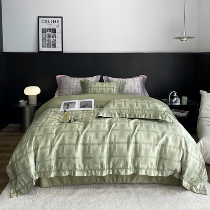 91家纺网 家纺一手货源 找家纺 优悦 2023新款冰丝印花四件套澜玉丛境 绿