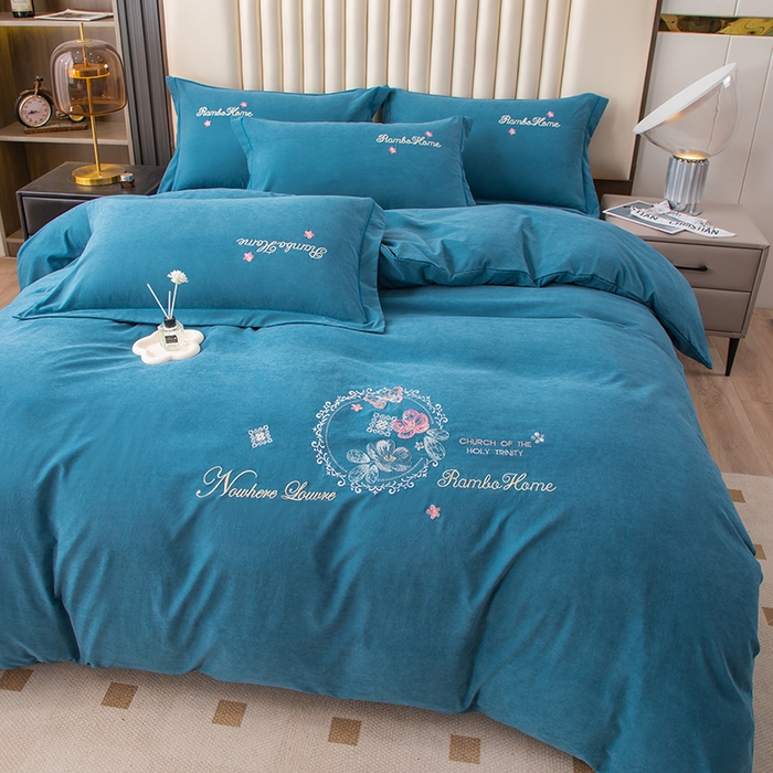 91家纺网 家纺一手货源 找家纺 优姿家纺 2024新款锦棉绣花四件套吊边床单一字绣枕套套件-锦绣花园 锦绣花园-绿