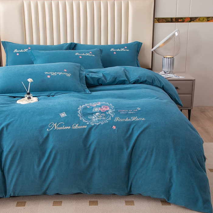 91家纺网 家纺一手货源 找家纺 优姿家纺 2024新款锦棉绣花四件套吊边床单一字绣枕套套件-锦绣花园 锦绣花园-绿