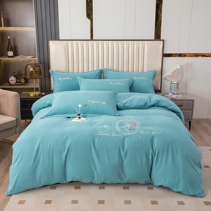 优姿家纺 2024新款锦棉绣花四件套吊边床单一字绣枕套套件-锦绣花园 锦绣花园-浅绿