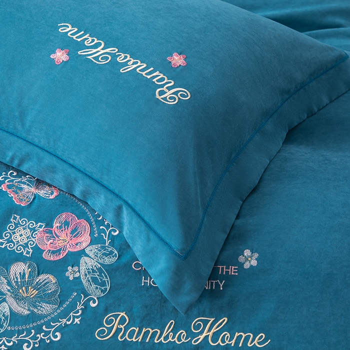 91家纺网 家纺一手货源 找家纺 优姿家纺 2024新款锦棉绣花四件套吊边床单一字绣枕套套件-锦绣花园 锦绣花园-绿