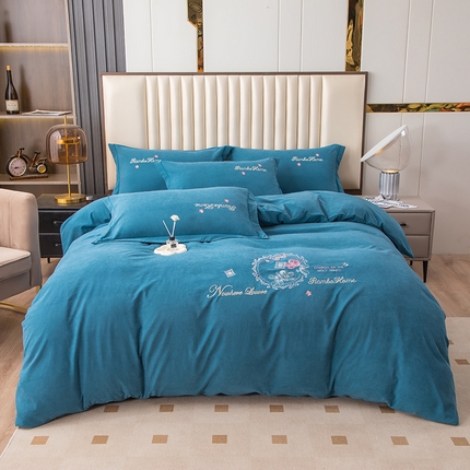 91家纺网 家纺一手货源 找家纺 （总）优姿 2024新款锦棉绣花四件套吊边床单一字绣枕套套件-锦绣花园