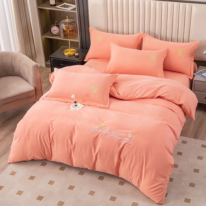 91家纺网 家纺一手货源 找家纺 （总）优姿家纺 2024新款锦棉绣花四件套吊边床单一字绣枕套套件-雅韵