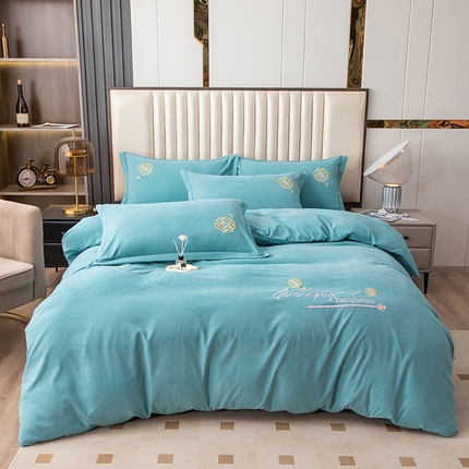 优姿家纺 2024新款锦棉绣花四件套吊边床单一字绣枕套套件-雅韵 雅韵-浅绿