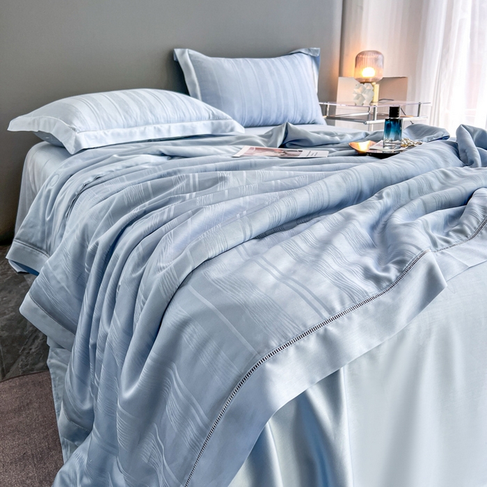 91家纺网 家纺一手货源 找家纺 锦禾穗 2024新款天丝夏被四件套 幻境蓝