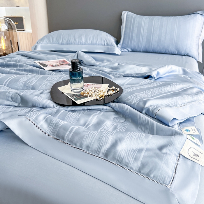 91家纺网 家纺一手货源 找家纺 锦禾穗 2024新款天丝夏被四件套 幻境蓝