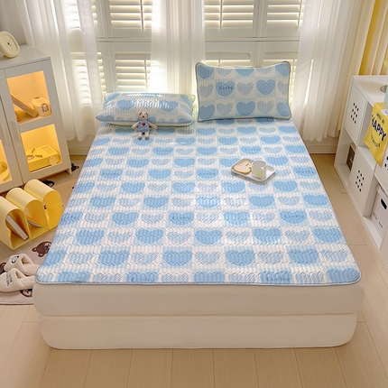 91家纺网 家纺一手货源 找家纺 木堇家居 2023新款乳胶凉席 爱心蓝