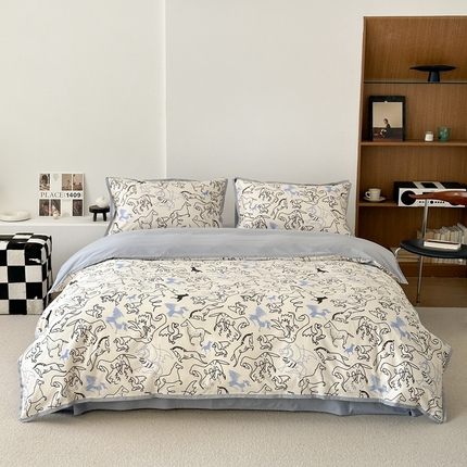 91家纺网 家纺一手货源 找家纺 蕊姿 50sA类数码印花四件套 涂鸦