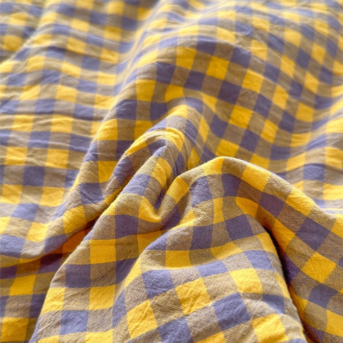 91家纺网 家纺一手货源 找家纺 三沁 2024新款春夏全棉色织水洗棉大豆夏被四件套 SM-紫黄小格