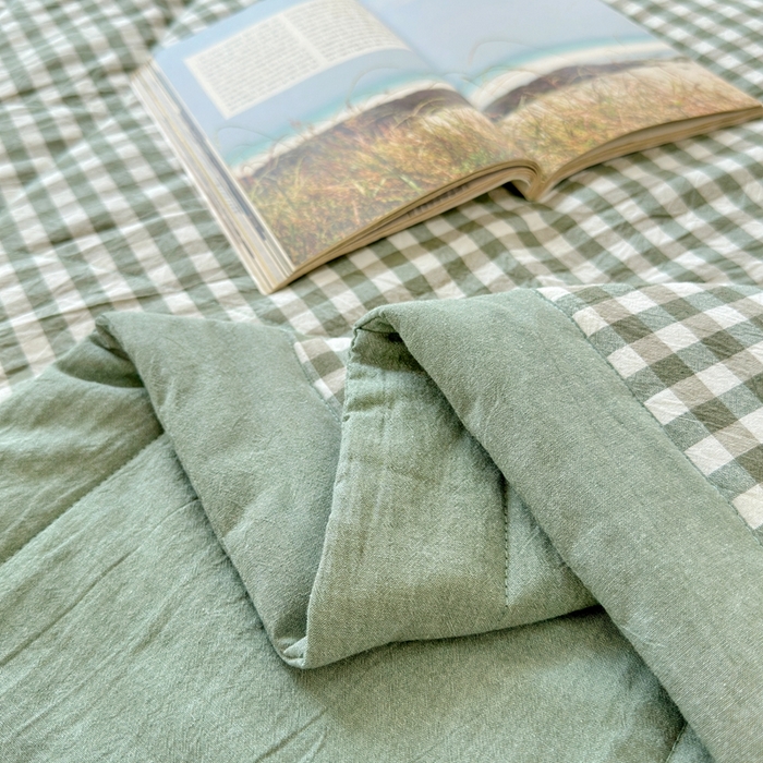 91家纺网 家纺一手货源 找家纺 三沁 2024新款春夏全棉色织水洗棉大豆夏被四件套 SM-绿小格