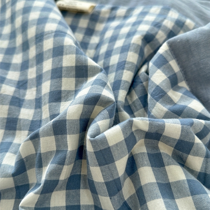 91家纺网 家纺一手货源 找家纺 三沁 2024新款春夏全棉色织水洗棉大豆夏被四件套 SM-蓝小格