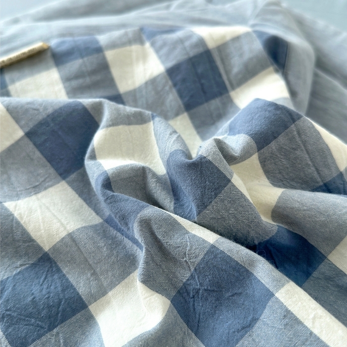 91家纺网 家纺一手货源 找家纺 三沁 2024新款春夏全棉色织水洗棉大豆夏被四件套 SM-蓝白中格