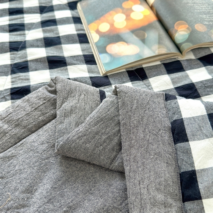 91家纺网 家纺一手货源 找家纺 三沁 2024新款春夏全棉色织水洗棉大豆夏被四件套 SM-黑白中格