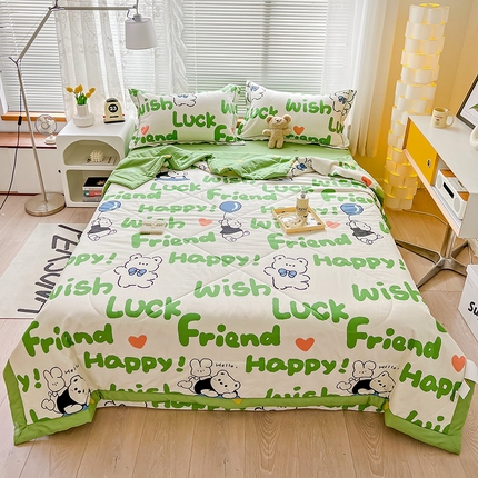 91家纺网 家纺一手货源 找家纺 乐童 2024新款全棉夏被四件套爆款花色 幸运熊