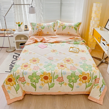 91家纺网 家纺一手货源 找家纺 乐童 2024新款全棉夏被四件套爆款花色 向阳花开