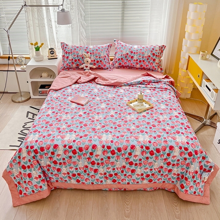 91家纺网 家纺一手货源 找家纺 乐童 2024新款全棉夏被四件套爆款花色 郁香慕雅