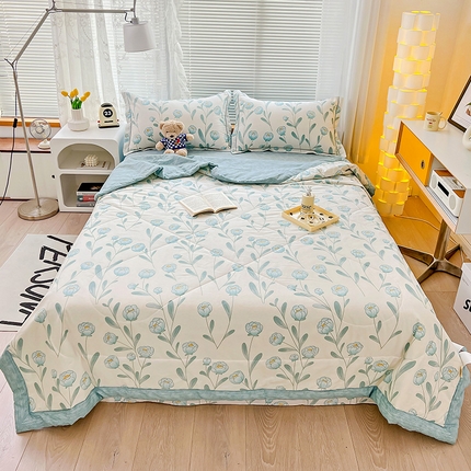 91家纺网 家纺一手货源 找家纺 乐童 2024新款全棉夏被四件套爆款花色 蓝玲花