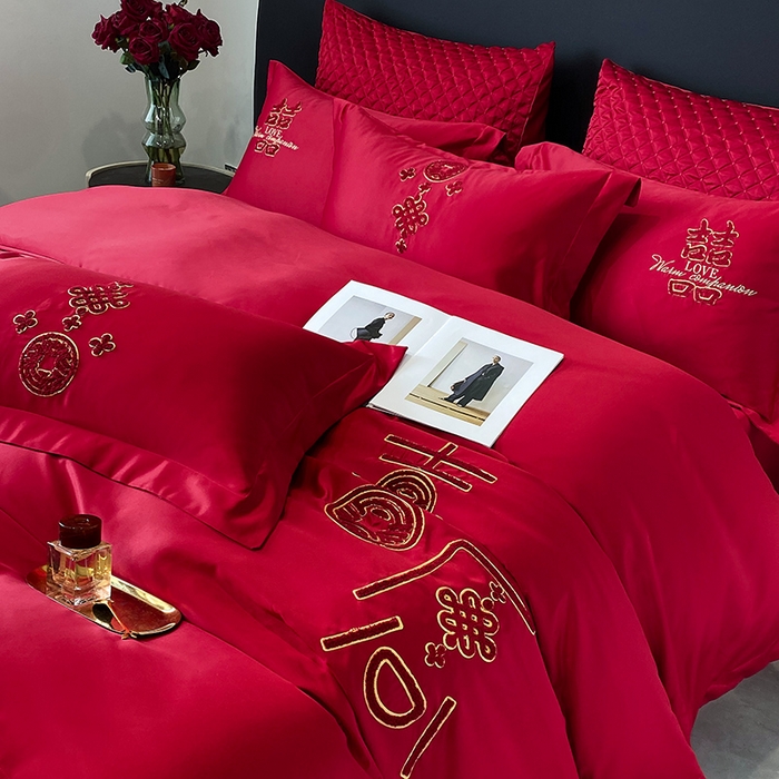 91家纺网 家纺一手货源 找家纺 优悦 2023新款轻奢磨毛婚庆毛巾绣四件套 喜愿