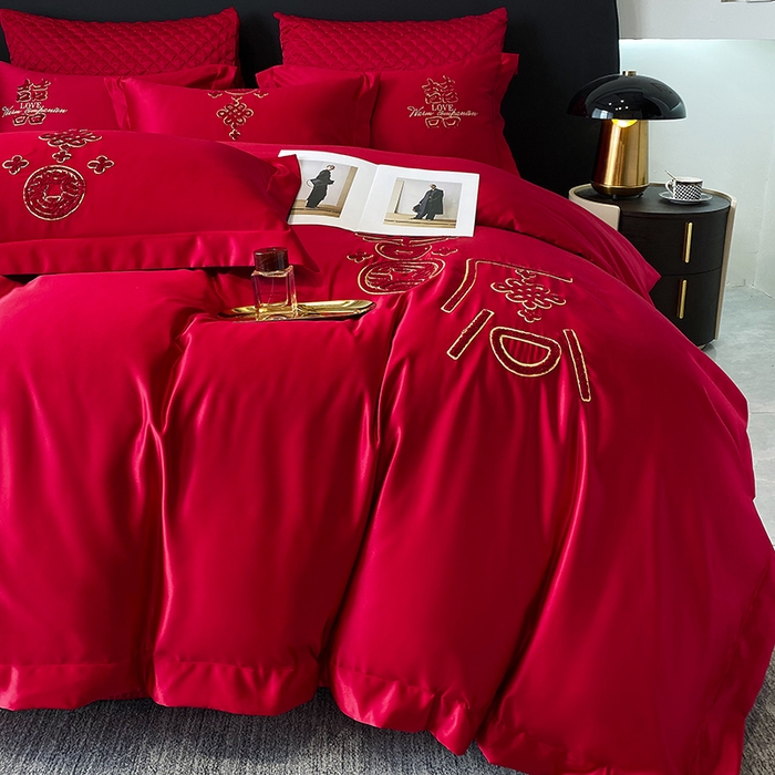 91家纺网 家纺一手货源 找家纺 优悦 2023新款轻奢磨毛婚庆毛巾绣四件套 喜愿