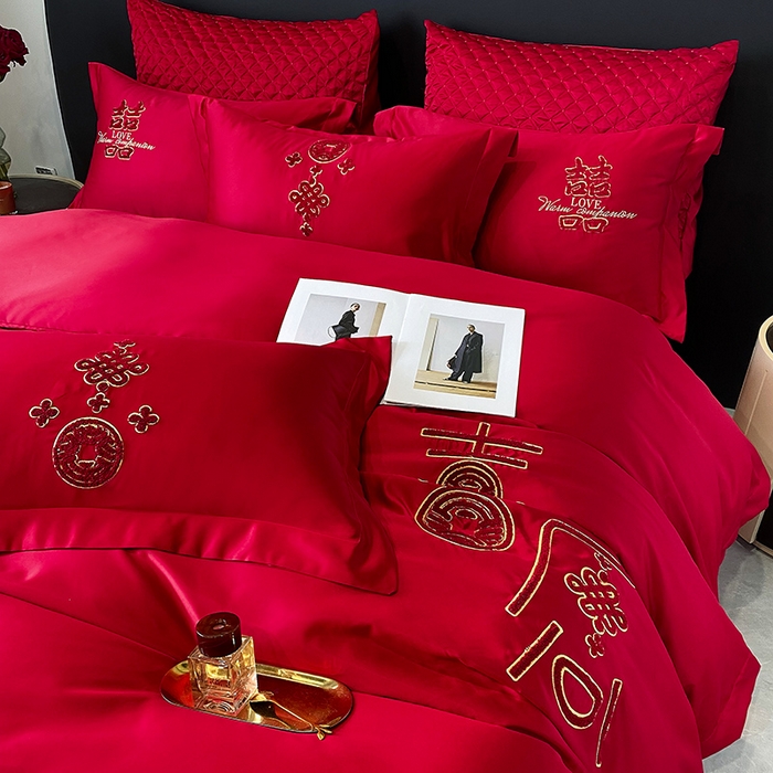 91家纺网 家纺一手货源 找家纺 优悦 2023新款轻奢磨毛婚庆毛巾绣四件套 喜愿