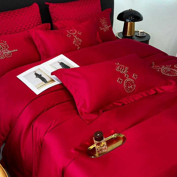 91家纺网 家纺一手货源 找家纺 优悦 2023新款轻奢磨毛婚庆毛巾绣四件套 喜愿