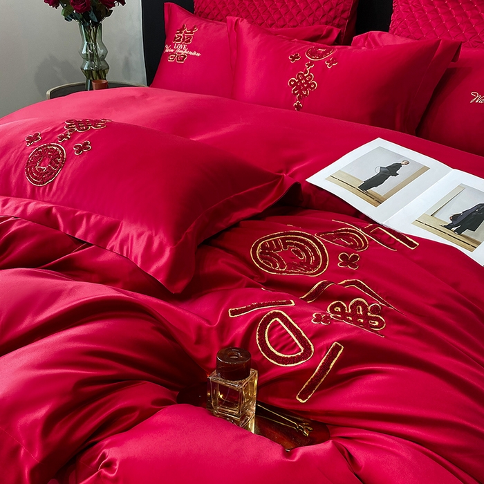 91家纺网 家纺一手货源 找家纺 优悦 2023新款轻奢磨毛婚庆毛巾绣四件套 喜愿