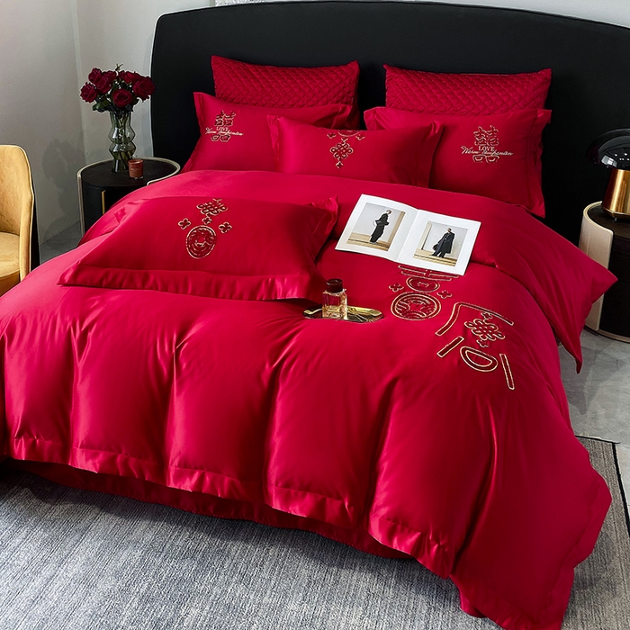 91家纺网 家纺一手货源 找家纺 优悦 2023新款轻奢磨毛婚庆毛巾绣四件套 喜愿