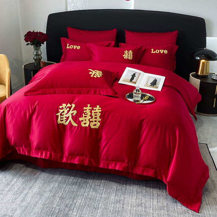 91家纺网 家纺一手货源 找家纺 优悦 2023新款轻奢磨毛婚庆毛巾绣四件套 喜爱