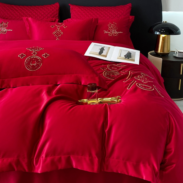 91家纺网 家纺一手货源 找家纺 优悦 2023新款轻奢磨毛婚庆毛巾绣四件套 喜愿