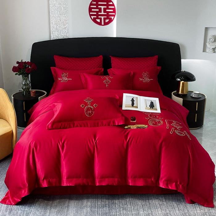 91家纺网 家纺一手货源 找家纺 优悦 2023新款轻奢磨毛婚庆毛巾绣四件套 喜愿