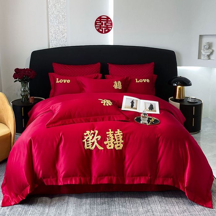 91家纺网 家纺一手货源 找家纺 优悦 2023新款轻奢磨毛婚庆毛巾绣四件套 喜爱