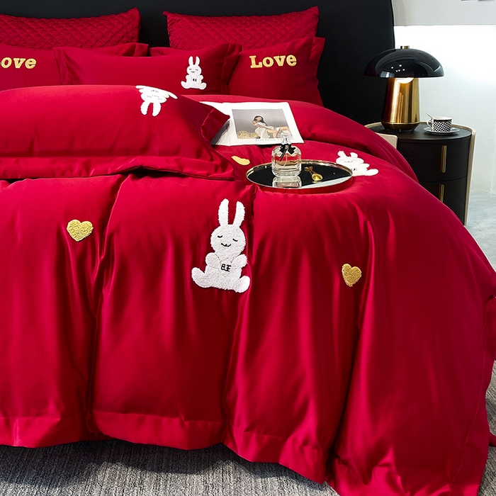 91家纺网 家纺一手货源 找家纺 优悦 2023新款轻奢磨毛婚庆毛巾绣四件套 小确幸