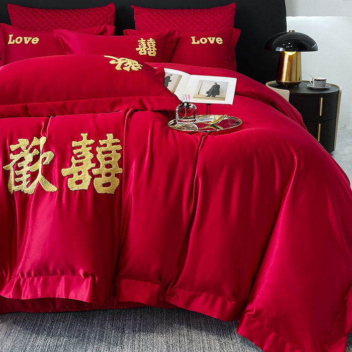 91家纺网 家纺一手货源 找家纺 优悦 2023新款轻奢磨毛婚庆毛巾绣四件套 喜爱