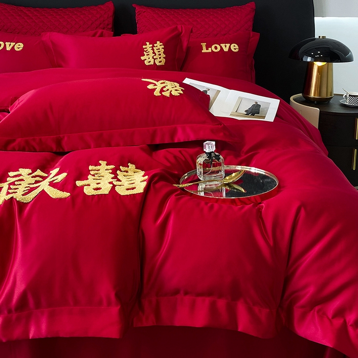 91家纺网 家纺一手货源 找家纺 优悦 2023新款轻奢磨毛婚庆毛巾绣四件套 喜爱