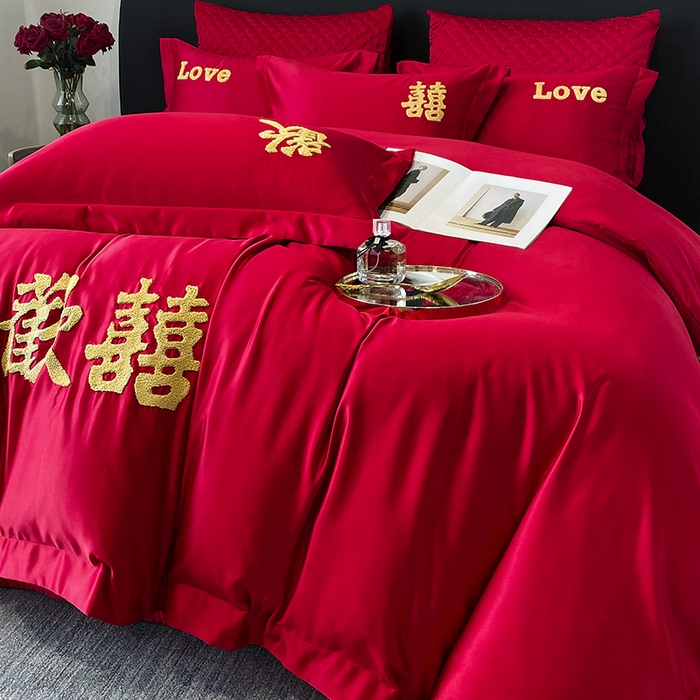 91家纺网 家纺一手货源 找家纺 优悦 2023新款轻奢磨毛婚庆毛巾绣四件套 喜爱