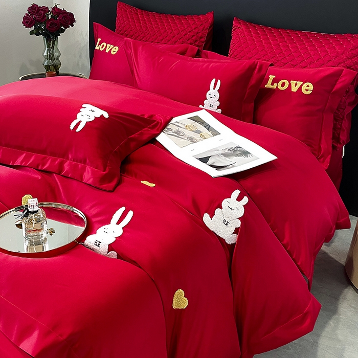 91家纺网 家纺一手货源 找家纺 优悦 2023新款轻奢磨毛婚庆毛巾绣四件套 小确幸