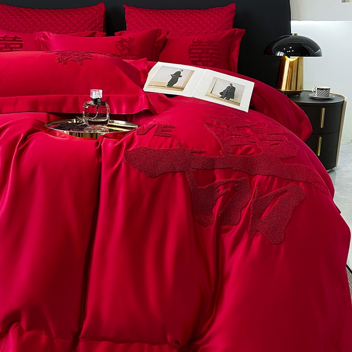 91家纺网 家纺一手货源 找家纺 优悦 2023新款轻奢磨毛婚庆毛巾绣四件套 爱意满满