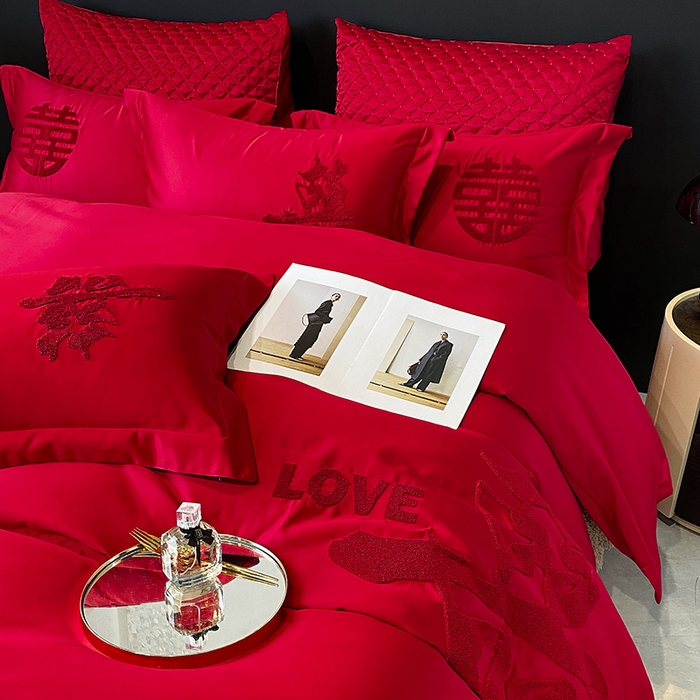 91家纺网 家纺一手货源 找家纺 优悦 2023新款轻奢磨毛婚庆毛巾绣四件套 爱意满满